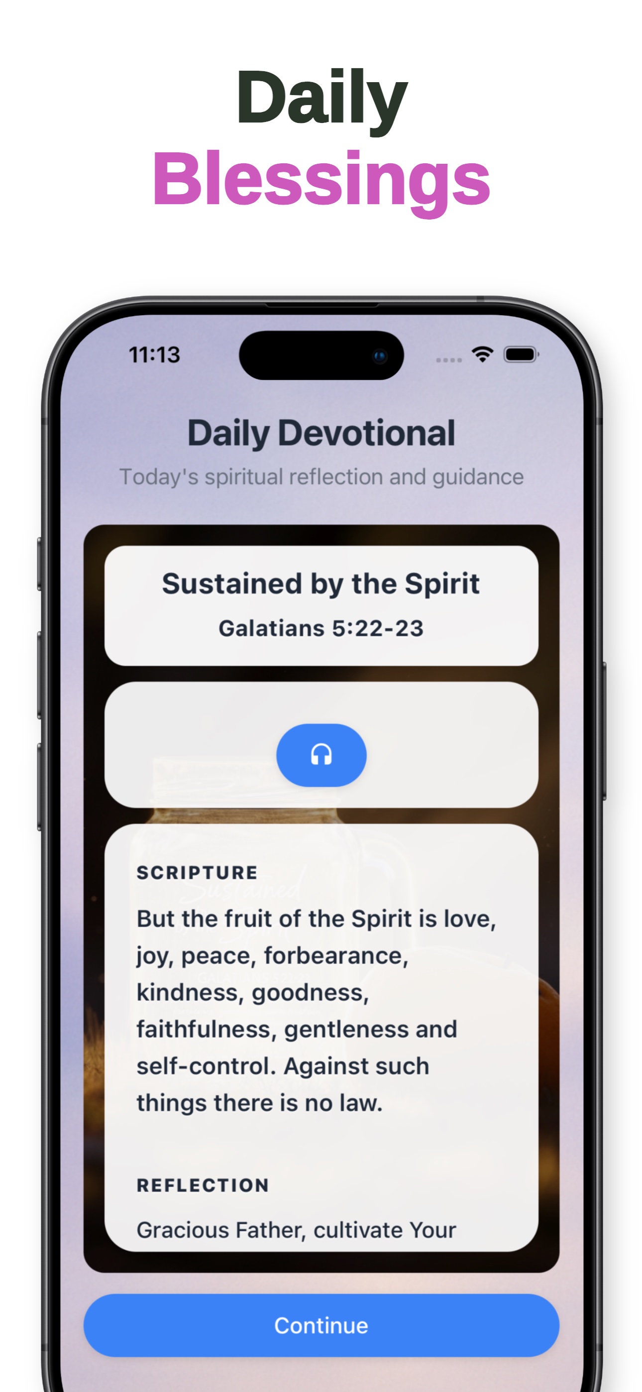 Ambible app home screen with daily devotional